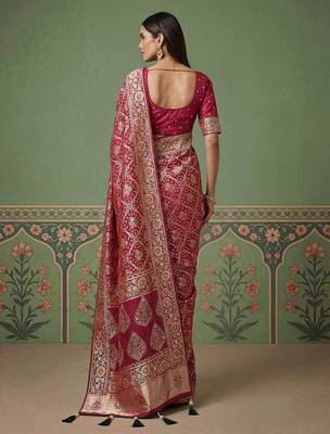 Maroon wedding season specail pashmina silk blend saree with traditional rich looks 2