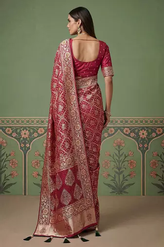 Maroon wedding season specail pashmina silk blend saree with traditional rich looks
