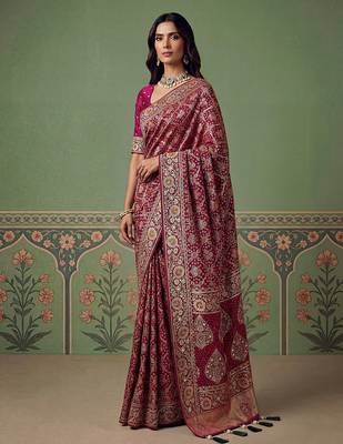 Maroon wedding season specail pashmina silk blend saree with traditional rich looks 4