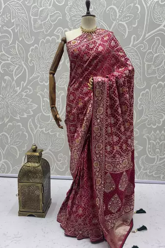 Maroon wedding season specail pashmina silk blend saree with traditional rich looks
