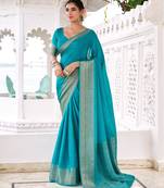 Firozi woven chinon traditional rich saree