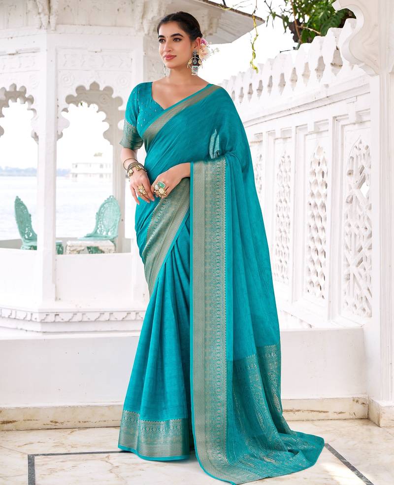 Firozi woven chinon traditional rich saree