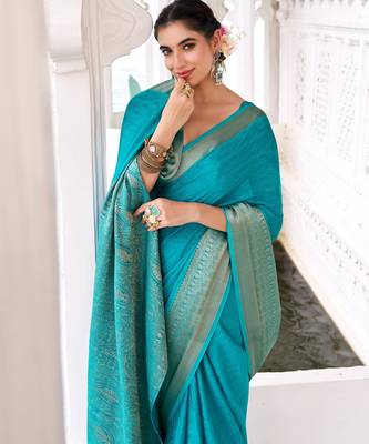 Firozi woven chinon traditional rich saree 2