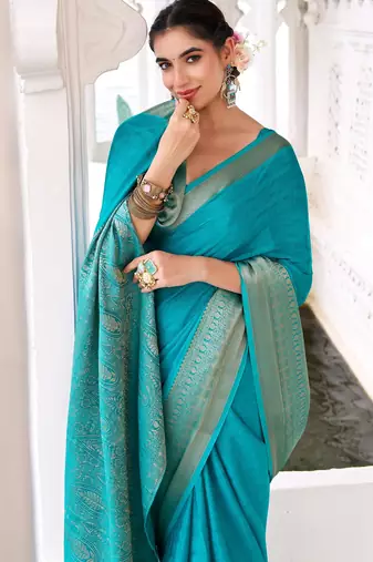 Firozi woven chinon traditional rich saree