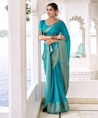 Firozi woven chinon traditional rich saree 3