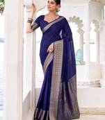 Blue woven chinon traditional rich saree