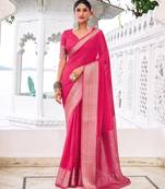 Pink woven chinon traditional rich saree