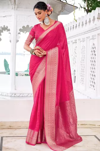 Pink woven chinon traditional rich saree
