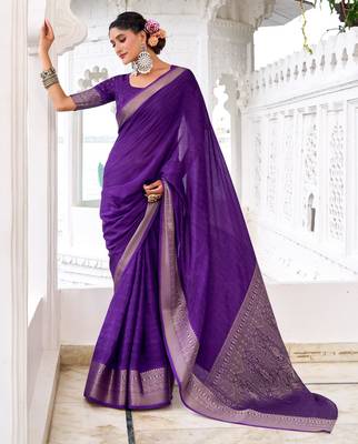 Purple woven chinon traditional rich saree 1
