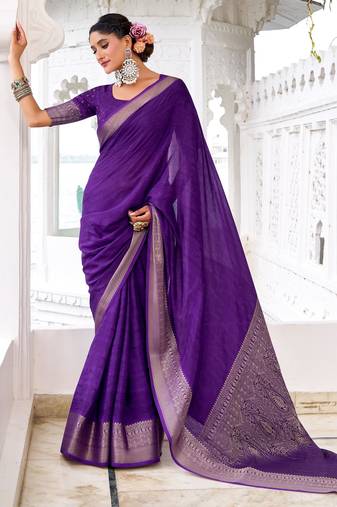 Purple woven chinon traditional rich saree