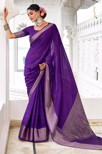 Purple woven chinon traditional rich saree