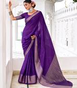 Purple woven chinon traditional rich saree