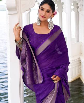 Purple woven chinon traditional rich saree 2