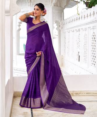 Purple woven chinon traditional rich saree 3