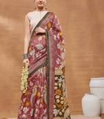 Pink silk blend floral printed girlie rich looks fancy saree