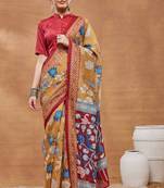Mustard silk blend floral printed girlie rich looks fancy saree