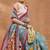 Turquoise silk blend floral printed girlie rich looks fancy saree