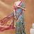 Turquoise silk blend floral printed girlie rich looks fancy saree