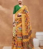 Mustard silk blend floral printed girlie rich looks fancy saree