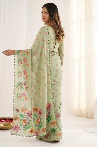 Grey linen silk blend sophisticated rich looks printed saree