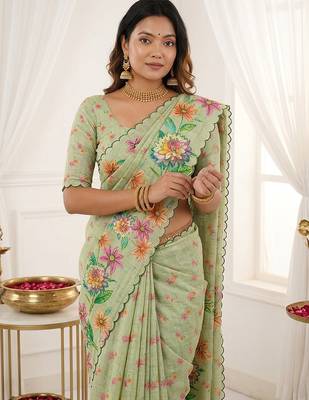 Grey linen silk blend sophisticated rich looks printed saree 3