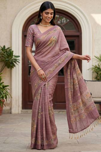 Pink virana silk blend smart rich looks printed saree
