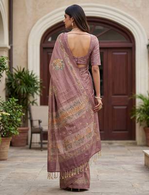 Pink virana silk blend smart rich looks printed saree 2