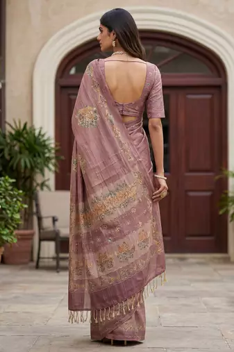 Pink virana silk blend smart rich looks printed saree
