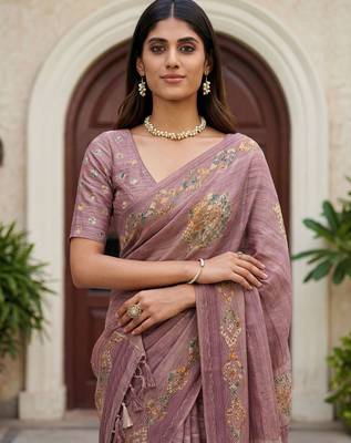 Pink virana silk blend smart rich looks printed saree 3