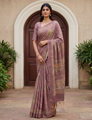 Pink virana silk blend smart rich looks printed saree 4