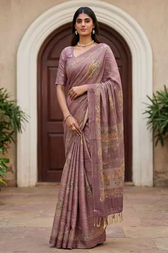 Pink virana silk blend smart rich looks printed saree