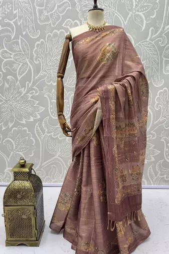 Pink virana silk blend smart rich looks printed saree