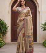 Beige virana silk blend smart rich looks printed saree