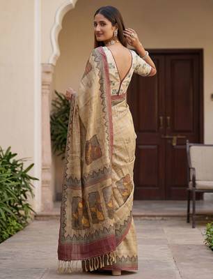 Beige virana silk blend smart rich looks printed saree 2