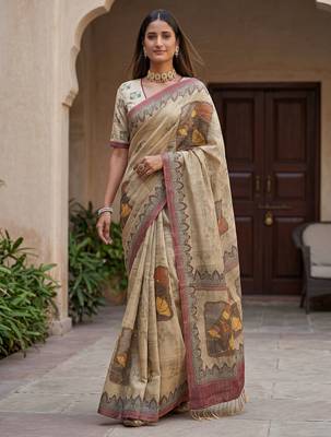 Beige virana silk blend smart rich looks printed saree 4