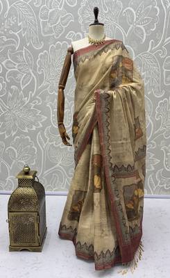 Beige virana silk blend smart rich looks printed saree 5