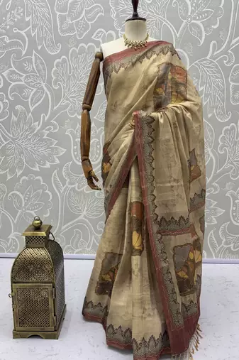 Beige virana silk blend smart rich looks printed saree