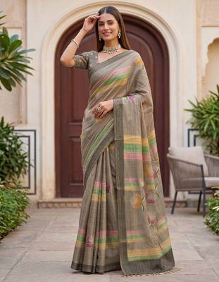Grey virana silk blend smart rich looks printed saree 2
