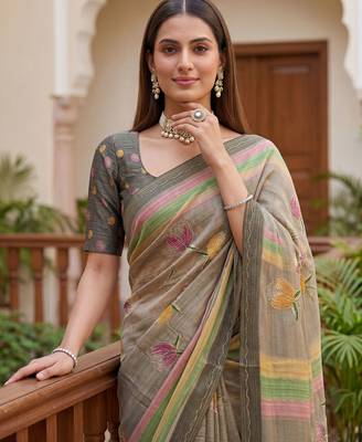 Grey virana silk blend smart rich looks printed saree 3