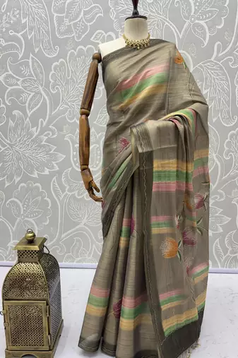 Grey virana silk blend smart rich looks printed saree