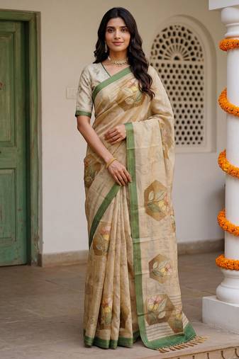 Peach virana silk blend smart rich looks printed saree