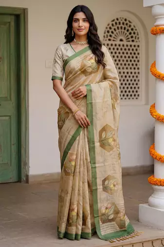 Peach virana silk blend smart rich looks printed saree