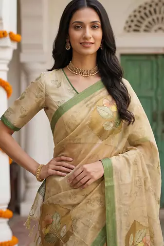 Peach virana silk blend smart rich looks printed saree