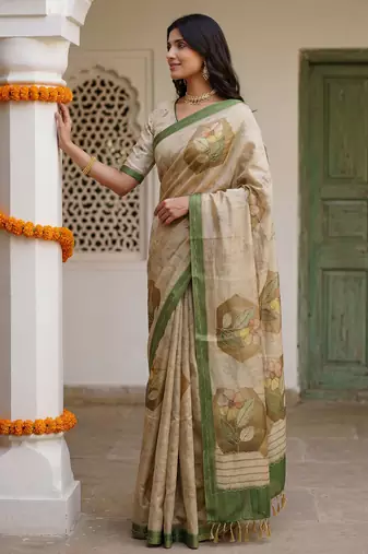 Peach virana silk blend smart rich looks printed saree
