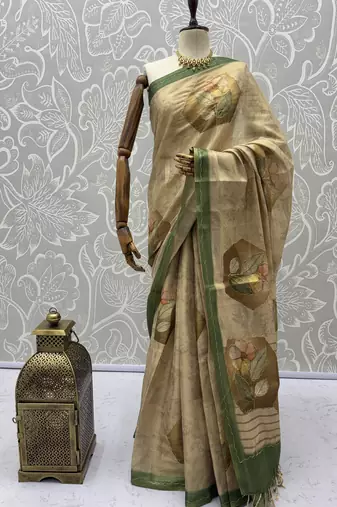 Peach virana silk blend smart rich looks printed saree