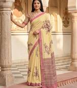 Yellow virana silk blend smart rich looks printed saree