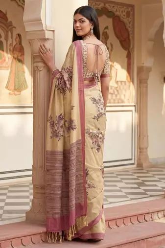Yellow virana silk blend smart rich looks printed saree