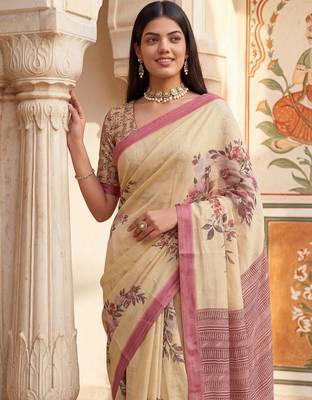 Yellow virana silk blend smart rich looks printed saree 3