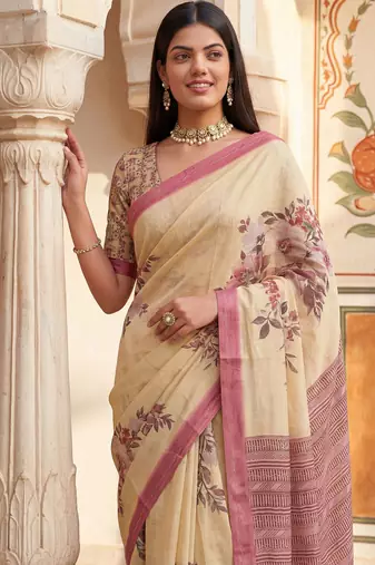 Yellow virana silk blend smart rich looks printed saree