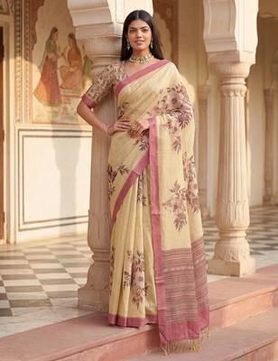 Yellow virana silk blend smart rich looks printed saree 4